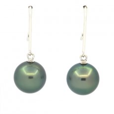 Aretes de Oro blanco 14Kl y 2 Perlas de Tahiti Redondas B 8.9 mm