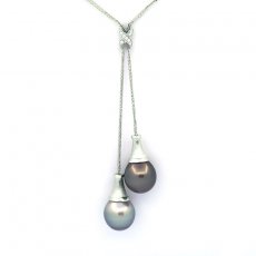 Collar de Plata y 2 Perlas de Tahiti Semi-Barrocas C 12.1 mm