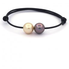 Pulsera de Cuero, 1 Perla de Tahiti y 1 Perla de Australia Redondas B 11.5 mm