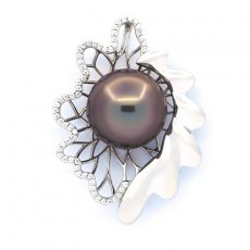 Colgante de Plata y 1 Perla de Tahiti Semi-Barroca C 12.6 mm