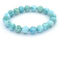 Pulsera de 20 perlas de Larimar - 9.5 a 9.8 mm - 16 cm - 26.2 gr