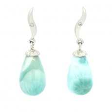 Aretes de Plata y 2 Larimars - 13 x 8 mm - 2.6 gr