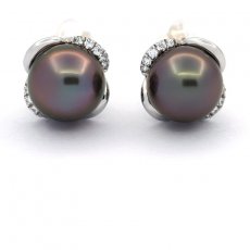 Aretes de Plata y 2 Perlas de Tahiti Redondas C 8.6 mm