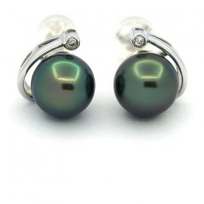 Aretes de Plata y 2 Perlas de Tahiti Redondas C+ 9.3 mm