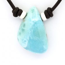 Collar de Cuero y 1 Larimar - 26 x 17 x 10 mm - 7.3 gr