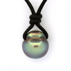 Collar de Cuero y 1 Perla de Tahiti Anillada C 11.8 mm