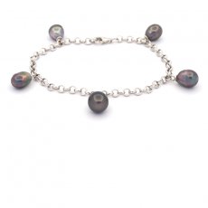 Pulsera de Plata y 5 Keishis de Tahiti