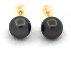 Aretes de Oro 18Kl y 2 Perlas de Tahiti Redondas C 9 mm