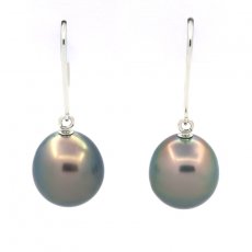 Aretes de Oro blanco 14Kl y 2 Perlas de Tahiti Semi-Barrocas B 9.4 mm