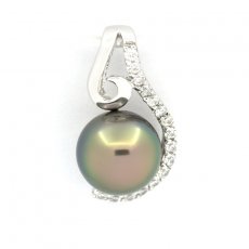 Colgante de Plata y 1 Perla de Tahiti Redonda C 8.4 mm