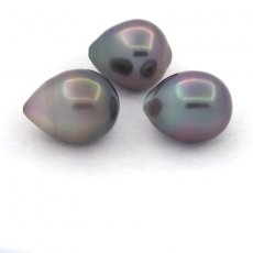 Lote de 3 Perlas de Tahiti Semi-Barrocas B de 10.5 a 10.8 mm