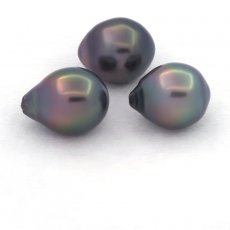 Lote de 3 Perlas de Tahiti Semi-Barrocas B de 10.5 a 10.7 mm