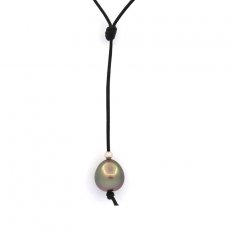 Collar de Cuero y 1 Perla de Tahiti Semi-Barroca B/C 10.9 mm
