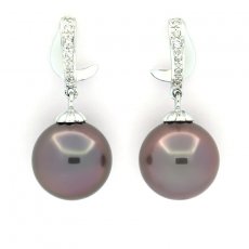 Aretes de Plata y 2 Perlas de Tahiti Redondas C 11.5 mm