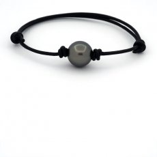Pulsera de Cuero y 1 Perla de Tahiti Redonda C 12.7 mm
