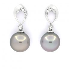 Aretes de Plata y 2 Perlas de Tahiti 1 Redonda & 1 Semi-Redonda B/C 9.7 y 9.9 mm