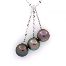 Collar de Plata y 3 Perlas de Tahiti Semi-Barrocas B de 9.1 a 9.4 mm