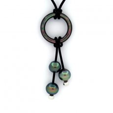 Collar de Cuero y 3 Perlas de Tahiti Semi-Barrocas C de 9.6 a 10.3 mm