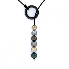 Collar de Cuero y 6 Perlas de Tahiti Semi-Barrocas C de 10.1 a 10.9 mm