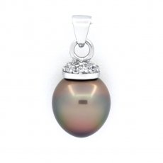 Colgante de Plata y 1 Perla de Tahiti Semi-Barroca B/C 10.8 mm