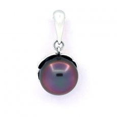 Colgante de Plata y 1 Perla de Tahiti Semi-Barroca B/C 10.7 mm