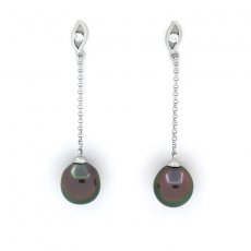 Aretes de Plata y 2 Perlas de Tahiti Semi-Barrocas B 9.2 mm