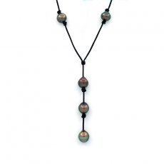 Collar de Cuero y 5 Perlas de Tahiti Anilladas B/C de 9.4 a 9.8 mm