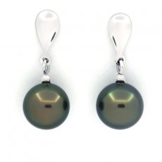 Aretes de Plata y 2 Perlas de Tahiti Redondas C 8.6 mm