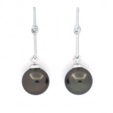 Aretes de Plata y 2 Perlas de Tahiti Redondas C 8.1 mm