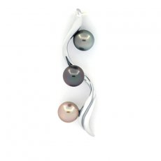 Colgante de Plata y 3 Perlas de Tahiti Redondas C de 8.2 a 8.4 mm