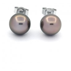 Aretes de Plata y 2 Perlas de Tahiti Redondas C 8.4 mm