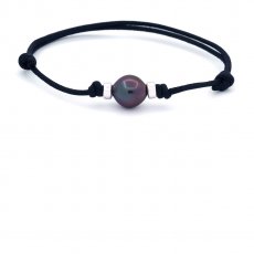Pulsera de Algodn Encerado y 1 Perla de Tahiti Semi-Barroca B+ 9.7 mm