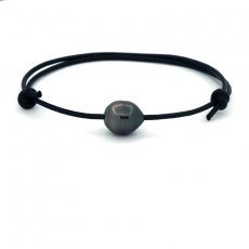 Pulsera de Cuero y 1 Perla de Tahiti Anillada B 9.6 mm