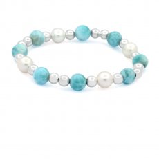 Pulsera de 8 perlas de Larimar - 8.5 a 9.3 mm - 17.5 cm