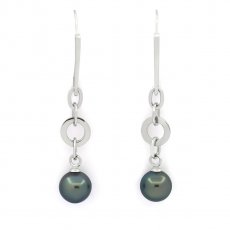 Aretes de Plata y 2 Perlas de Tahiti Redondas C 11.7 mm