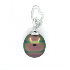 Colgante de Plata y 1 Perla de Tahiti Anillada B/C 10.6 mm