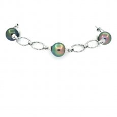 Pulsera de Plata y 4 Perlas de Tahiti Semi-Barrocas B de 9 a 9.4 mm