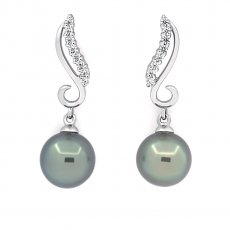 Aretes de Plata y 2 Perlas de Tahiti Redondas B/C 8.6 mm