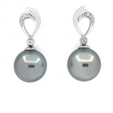 Aretes de Plata y 2 Perlas de Tahiti Redondas B/C 10.4 mm