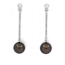 Aretes de Plata y 2 Perlas de Tahiti Redondas 1 B & 1 C 8.5 mm