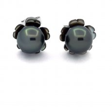 Rhodiated Sterling Silver Earrings and 2 Tahitian Pearls Near-Round C 7.7 mm