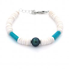 Bracciale Conchiglia, Turchese e 1 Perla di Tahiti Rotonda C 8.7 mm