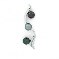 Colgante de Plata y 3 Perlas de Tahiti Redondas C 8.2 mm