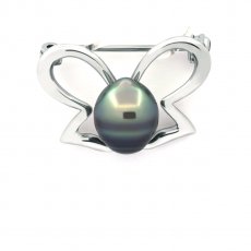 Broche de Plata y 1 Perla de Tahiti Anillada C 8.9 mm