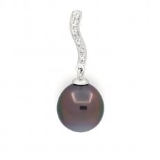 Rhodiated Sterling Silver Pendant and 1 Tahitian Pearl Semi-Baroque C 10 mm