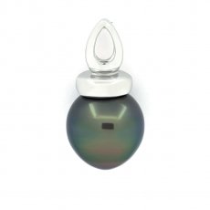 Rhodiated Sterling Silver Pendant and 1 Tahitian Pearl Semi-Baroque B 11.1 mm