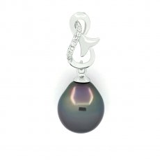 Ciondolo in Argento e 1 Perla di Tahiti Semi-Baroccha B 9.5 mm