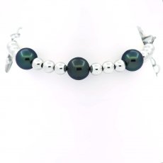 Silver Bracelet and 3 Tahitian Pearls Round C/D 8.7 mm