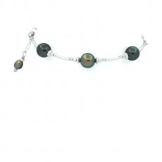 Silver Bracelet and 3 Tahitian Pearls Round C/D from 7.6 to 7.8 mm