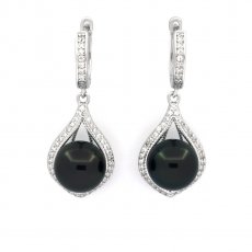 Aretes de Plata y 2 Perlas de Tahiti Redondas C 8.7 mm